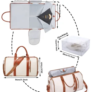 Large Capacity Leather Travel Garment Bag with Shoe Pouch
