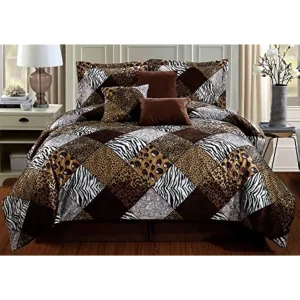 Grand Linen 7 Piece Queen Size  Animal Print Safari Comforter Set.