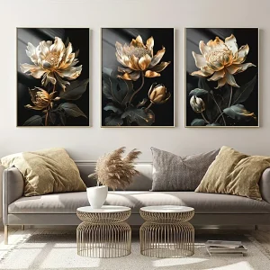 Painting Black and Gold Flowers Wall Art  Decor